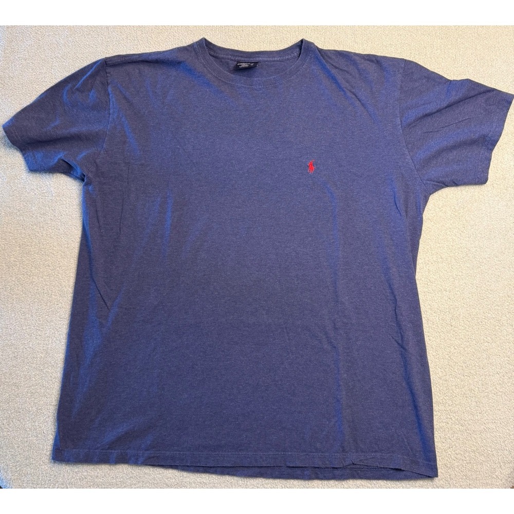 Polo Ralph Lauren Mens Large Blue Heather Cotton Short Sleeve T-Shirt Red Pony